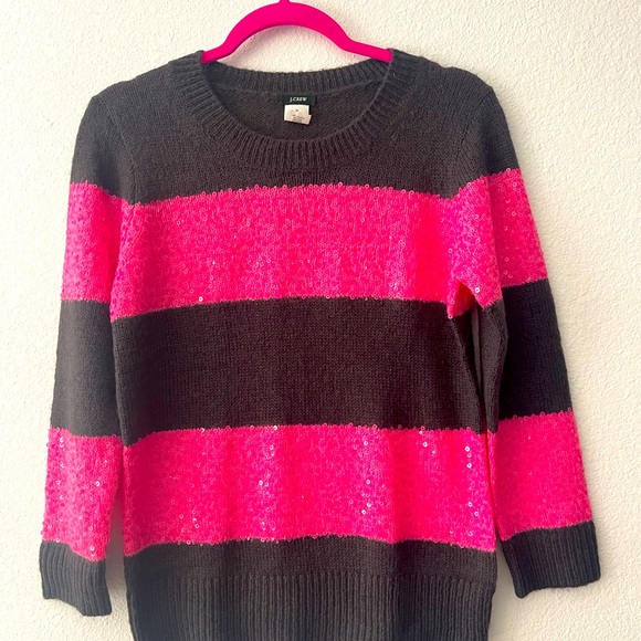 JCrew stripped pink sequin sweater - Picture 1 of 4